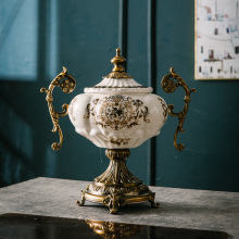 创意美式复古陶瓷将军罐摆件别墅会所客厅玄关欧式双耳储物罐装饰