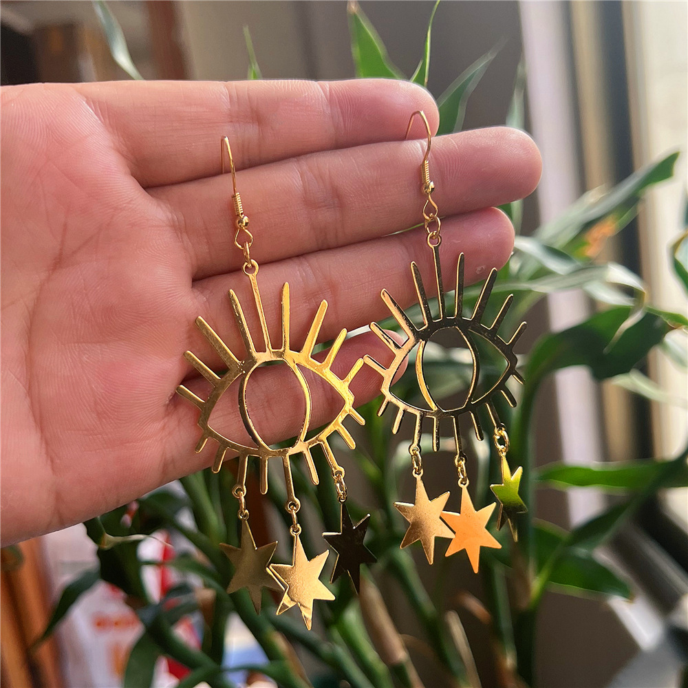 Daily Occasion Wholesale Jewelry Ig Style Devil's Eye Star Alloy Plating Hollow Out Drop Earrings