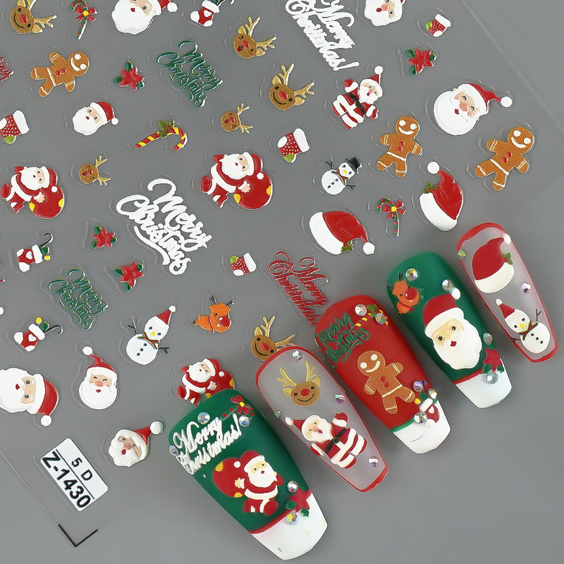 Cross-Border Popular Ins New 5D Embossed Nail Art Stickers Santa Claus Snowman Stereo Nail Stickers Z2509 Cross-Border Popular Ins New 5D Embossed Nail Art Stickers Santa Claus Snowman Stereo Nail Stickers Z2509