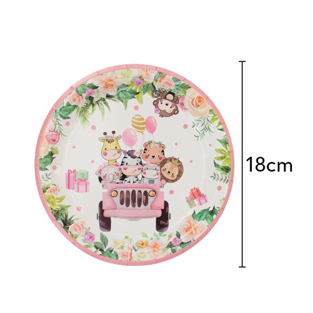 2023 nueva selva Rosa animal plato de papel taza de papel tejido mantel Tema del partido vajilla desechable traje