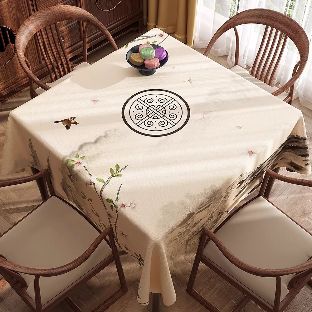 New Chinese-Style Square Tablecloth, Waterproof, Oil-Proof, Washable, Eight Immortals Table Cover, Light Luxury, High-End Feel, Pvc Table Cover