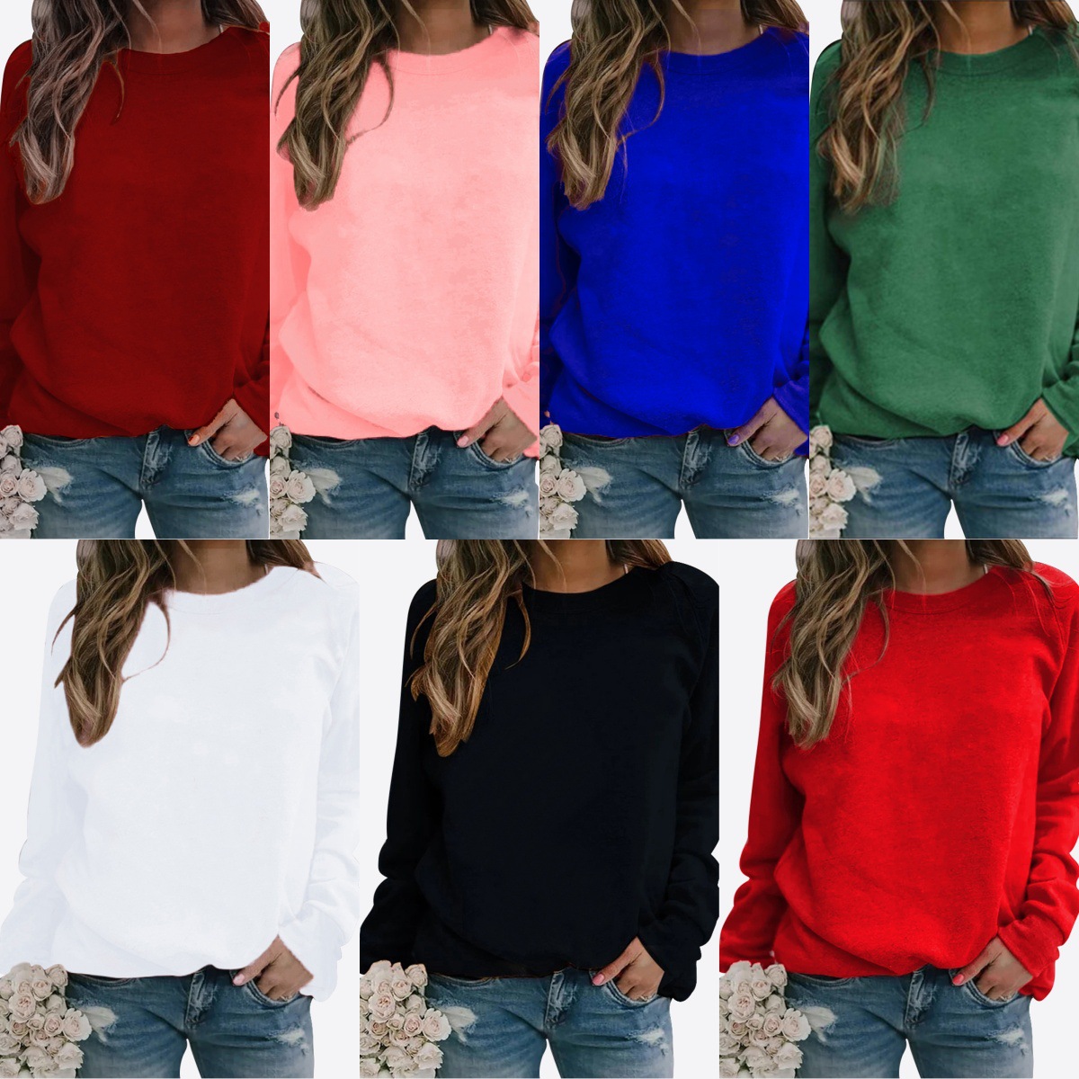 Plain color blank sweatshirt, one piece, designed by the customer, available on AliExpress, Amazon, independent website, and TEMU.