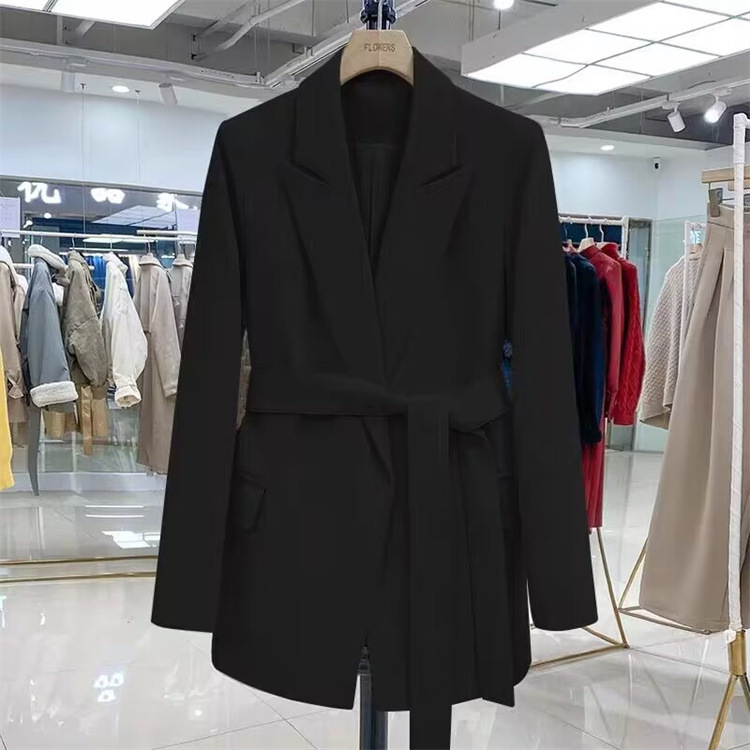 Women's Blazer 2026 Spring and Autumn New Korean Style Black Lace-Up Slim Fit Elegant Fashionable Small Suit Jacket