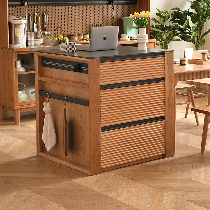 Cherry Wood All Solid Wood Slate Bar Island Table Nordic Home Log Style Side Cabinet Multi-Functional Sideboard