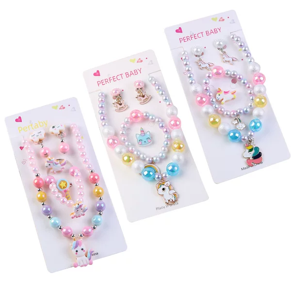 Amazon New Kidsren's Necklace Unicorn Bead Set DIY Kidsren's Jewelry Girls Ring Necklace Wholesale