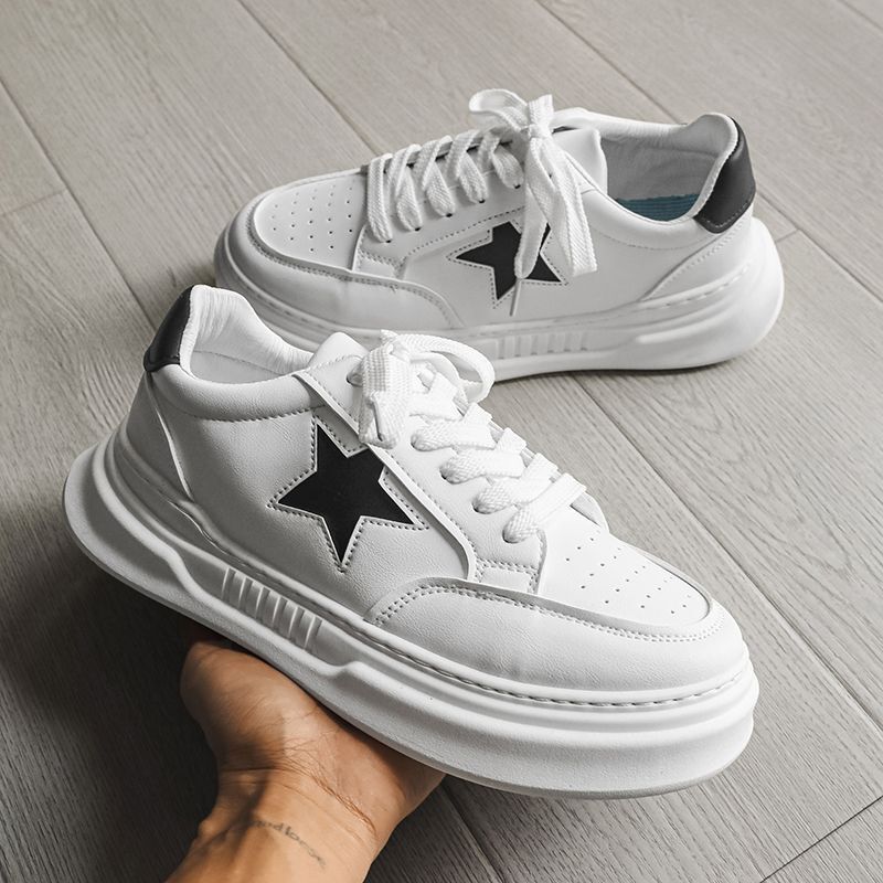 Classic Versatile Early Autumn White Shoes with Wide Toe and Thick Sole, Height-Increasing Lace-Up Cross-Border Sports Casual Men's Shoes 2025