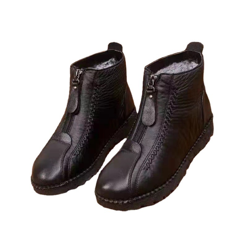 Nuevas botas de nieve casuales de invierno para mamás, estilo europeo y americano, con forro polar grueso, talla grande, corte bajo, con cremallera, zapatos de algodón, talla 43.