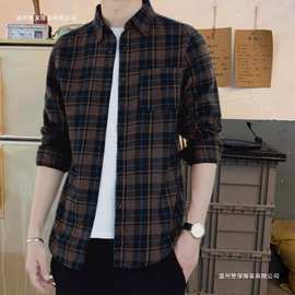 山力达迪Bess&Mia秋季新款格子衬衫男士春秋款休闲长袖衬衣韩版宽