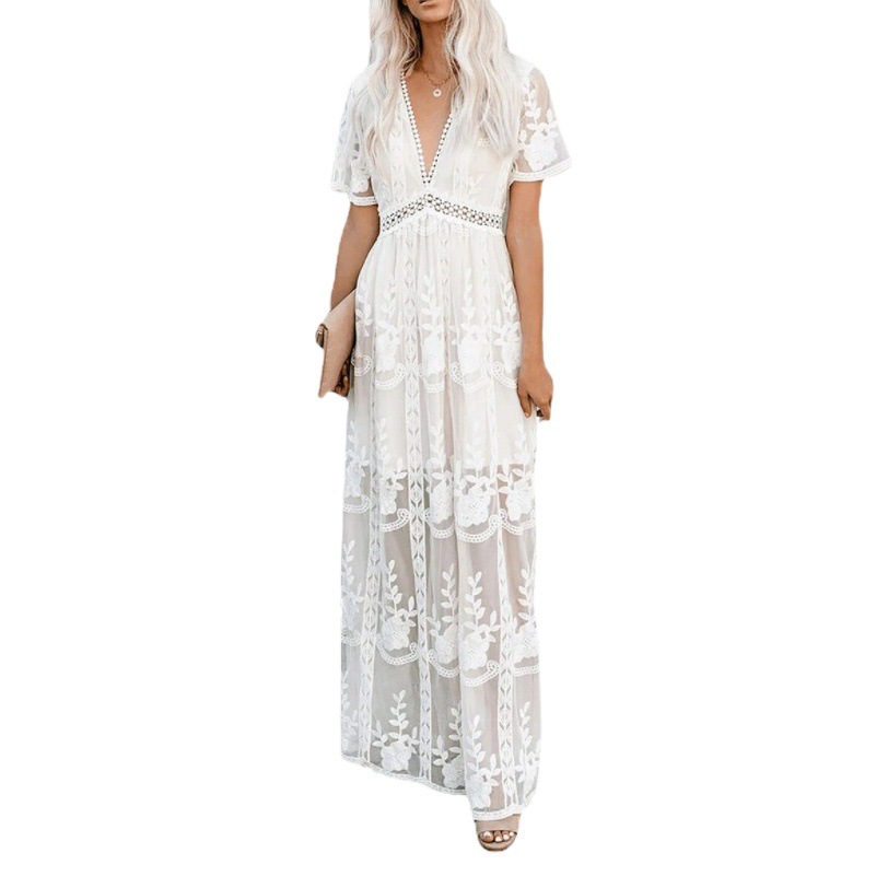 Comercio exterior transfronterizo europeo y americano en stock nueva ropa de mujer vendedora caliente Amazon Dunhuang vestido de encaje neto image 1
