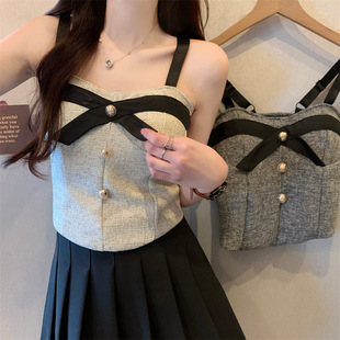 Actual Wholesale Price 2025 Summer New Sweet and Spicy Little Fragrance Style Bow with Breast Pad Tube Top Camisole