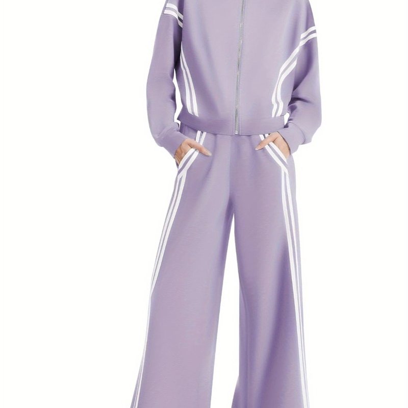 Women's 2 Piece Outfits Zip Up Sweatshirt Contrast Striped|undefined