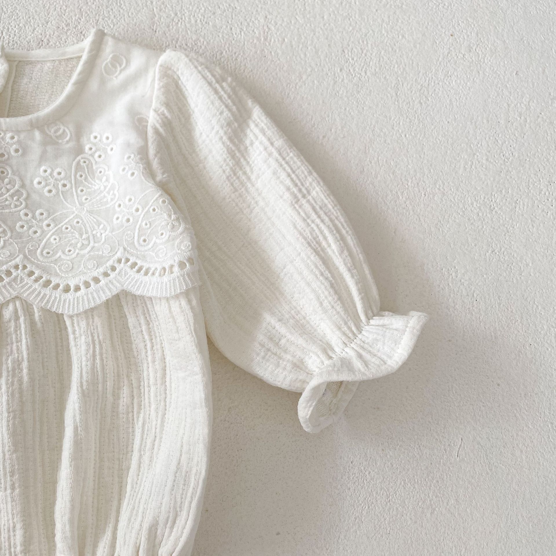 Baby and toddler autumn 2024 cotton bubble long sleeved khaki women's baby solid color ladylike bag fart triangle_voghion.com