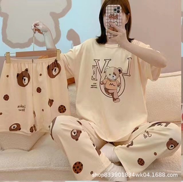 Pijamas transfronterizos de leche de verano pantalones de manga corta tres piezas de dibujos animados lindos ropa de hogar de comercio exterior de labu