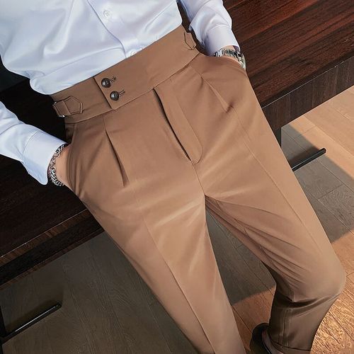 Men's versatile Korean-style slim-fit ankle pants for spring and autumn, retro high-waisted business solid-color straight-leg casual pants