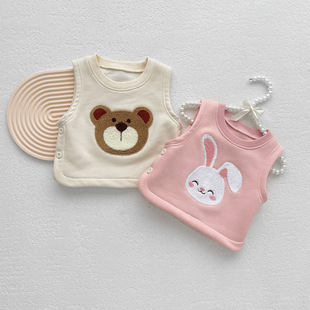 Ins2025 Autumn and Winter New Baby Velvet Vest Newborn Male and Female Baby Cartoon Rabbit and Bear Outwear