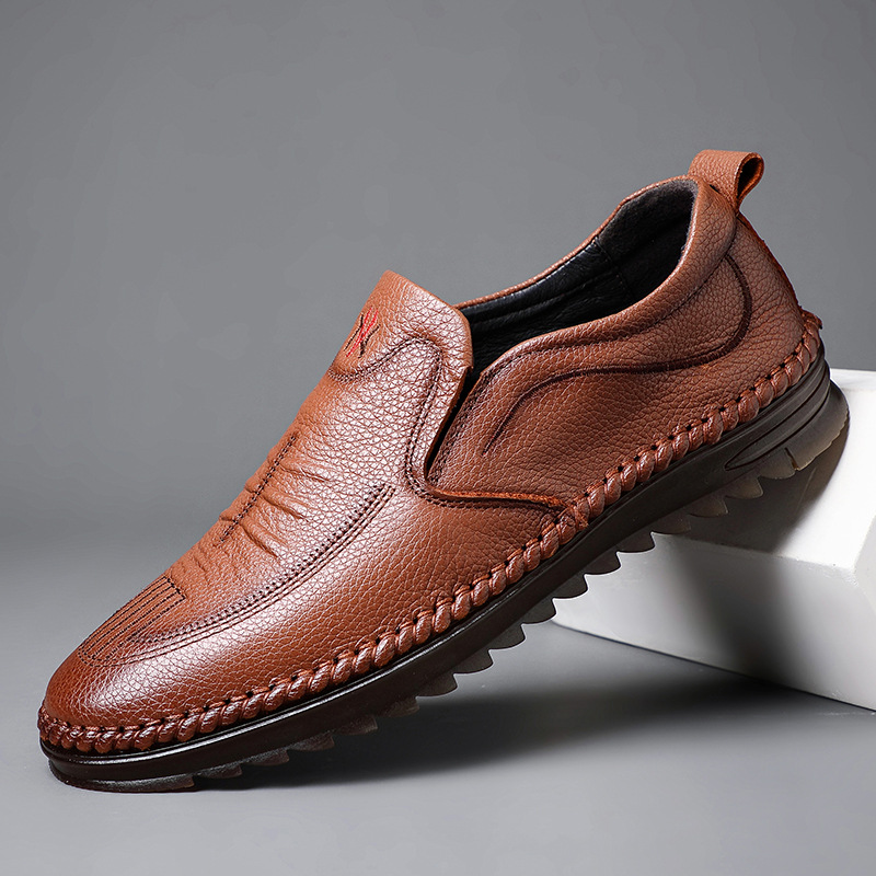 Zapatos casuales de hombre de nuevo estilo para primavera, hechos de cuero vacuno de primera capa, zapatos de cuero genuino, zapatos para papá, zapatos de cuero hechos a mano, zapatos de hombre.