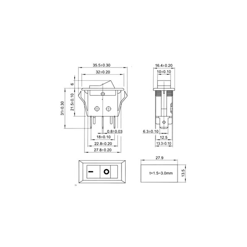 Interruptor Basculante KCD3-B2C de 3 Pines 28x13.5 mm con Luz Roja para Cafetera