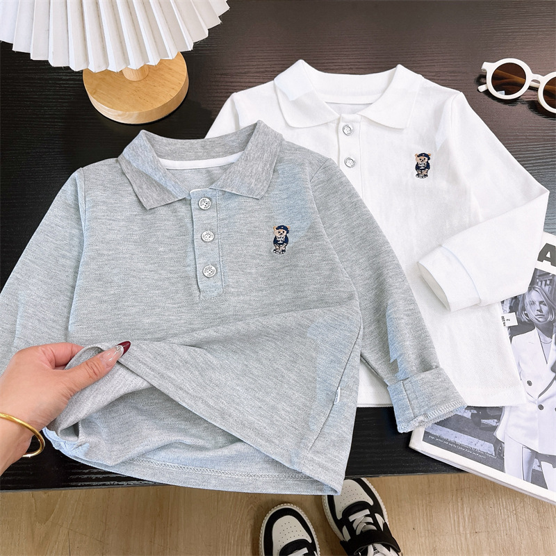 Children's POLO shirt 2025 spring and autumn boys solid color embroidery bottoming shirt children's lapel long sleeve T-shirt a generation of hair Children's POLO shirt 2025 spring and autumn boys solid color embroidery bottoming shirt children's lapel long sleeve T-shirt a generation of hair
