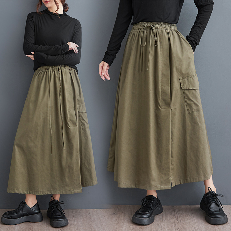 Summer solid green Japanese retro skirt