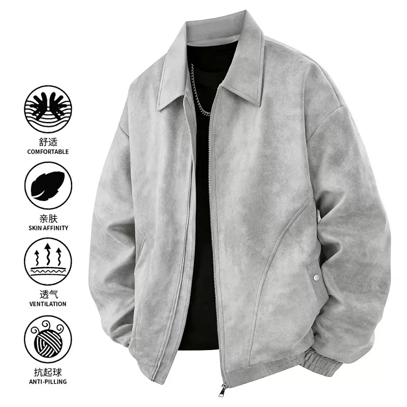 美式夹克男翻领皮衣大码外套男士春秋宽松百搭休闲夹克2025年爆款
