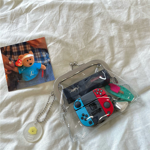 ins style transparent simple iron mouth clip bag pvc coin purse small items storage bag lipstick bag coin bag card bag