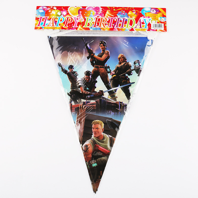 Amazon Venta caliente juego tema partido tire bandera plato de papel vajilla traje decoración del partido traje fortaleza noche