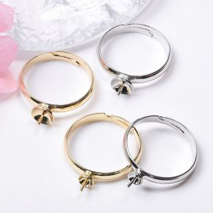 18K bag gold -guaranteed copper circular patch ring holding bowl needle ring support pearl diamond bottom trigger DIY accessories
