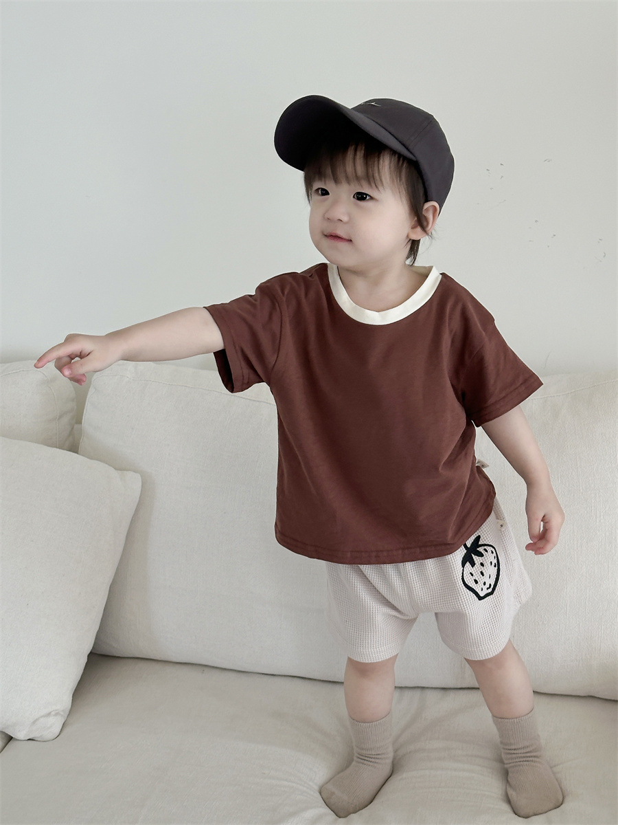 Conjunto de camiseta de manga corta y pantalones cortos de verano para niños, ropa infantil fina de estilo coreano, ropa de verano para bebés, ropa de verano para niños