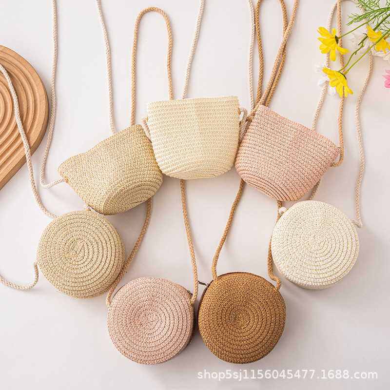 Seaside Woven Straw Bag Cute Children Messenger Bag Shell DIY Naked Bag Seaside Vacation Tourist Attractions Bag