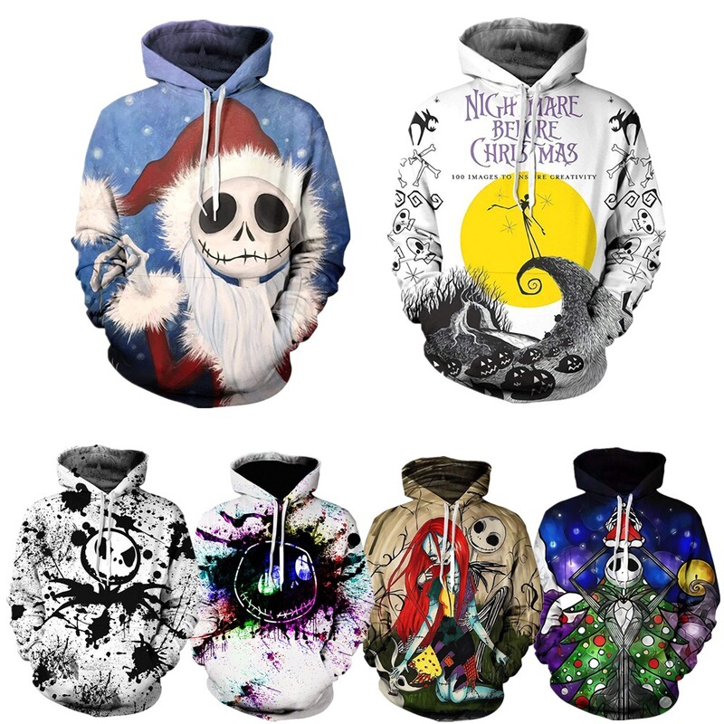 2025 Halloween Movie Christmas Ghost Night Skull Jack Hooded Sweatshirt for Men Digital Print Personalized Hoodie for Women