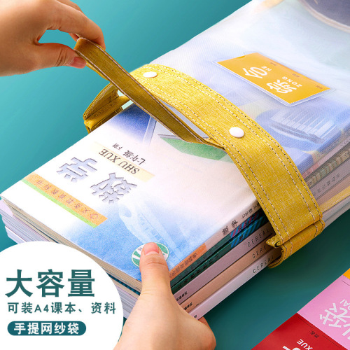 Factory direct sales portable document bag tutoring book homework bag a4 mesh subject classification information test paper storage