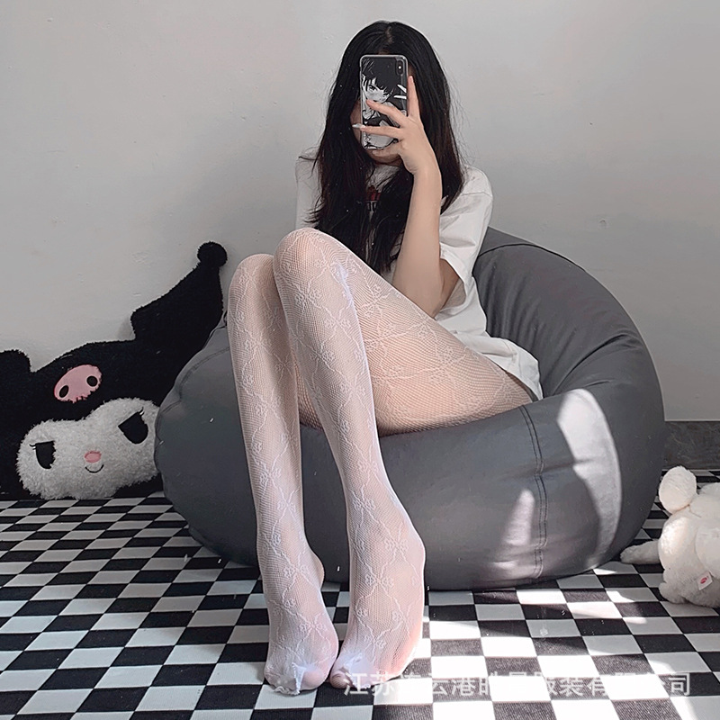 Lin Lin Ting Sexy No-Take-Off Fishnet Stockings with Black Silk Stockings, Erotic Lingerie, Seductive 2-3058