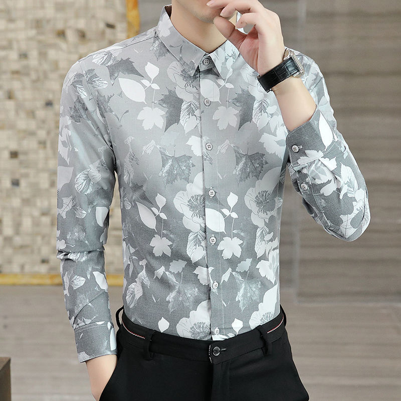 大量现货2021新款梭织印花衬衣男面料批发 帅气潮流商务衬衫布料