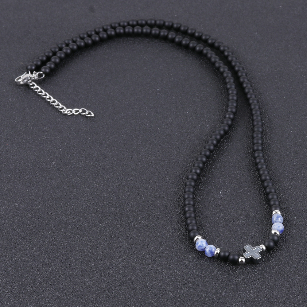 15g Weight Natural Stone Pendant Material Choker Classification Beads Chain Material Beaded Chain Chain Type 1 Piece Quantity Daily Occasion Beaded Material Cross Pattern All Seasons Season Men's Gender Polishing Design Retro, Streetwear Style Retro Streetwear Cross Beaded Polishing Men's Choker Men Beaded Necklaces 8