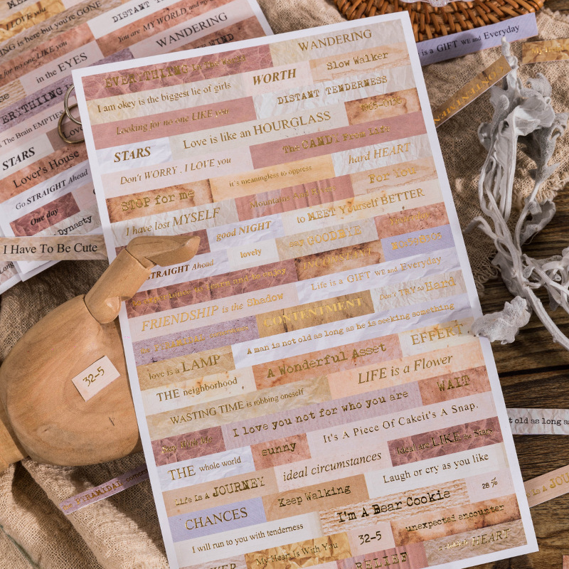 Azúcar poesía pegatinas traje entre líneas serie retro inglés dorado pegatinas diario DIY pegatinas 3