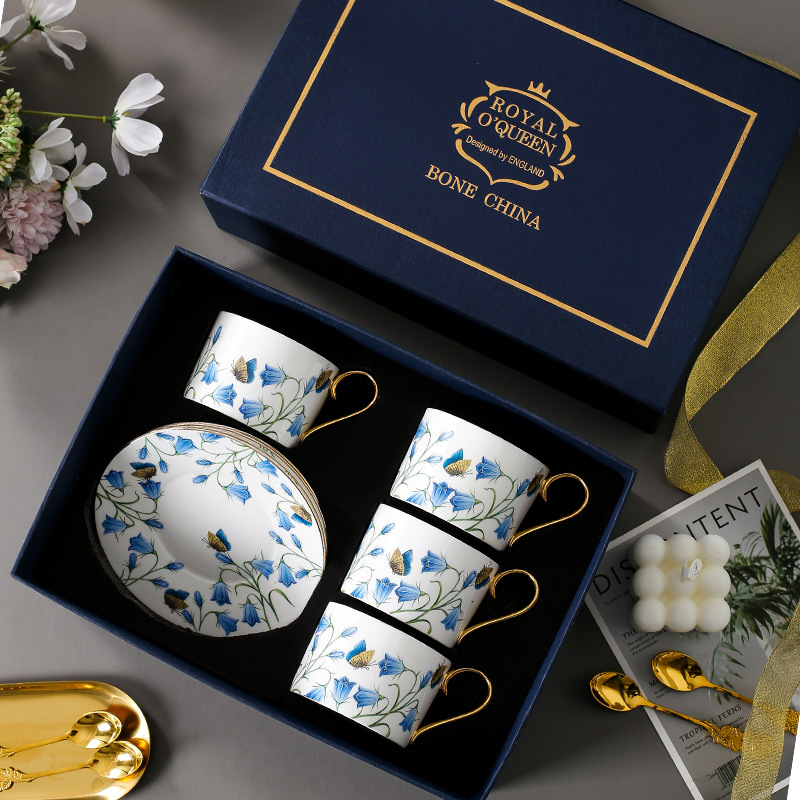 Taza de café de porcelana de hueso de alta gama Inglés estilo pastoral bufete flores de alto valor de la oficina de alto valor de la cara hogar platos de té de la tarde