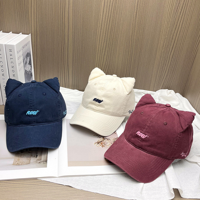 刺绣字母棒球帽小猫耳朵可爱鸭舌帽子女韩版休闲百搭时尚显脸小潮|undefined