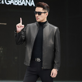 New Haining Genuine Leather Jacket Men's Collar Goat Leather Jacket Business Motorcycle Jacket Simple All-match Men's Youth