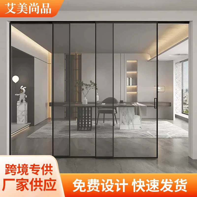 Раздвижная стеклянная перегородка с подвесной направляющей, складная, современный минималистичный дизайн для офисных зданий, закаленное стекло, индивидуальный заказ.