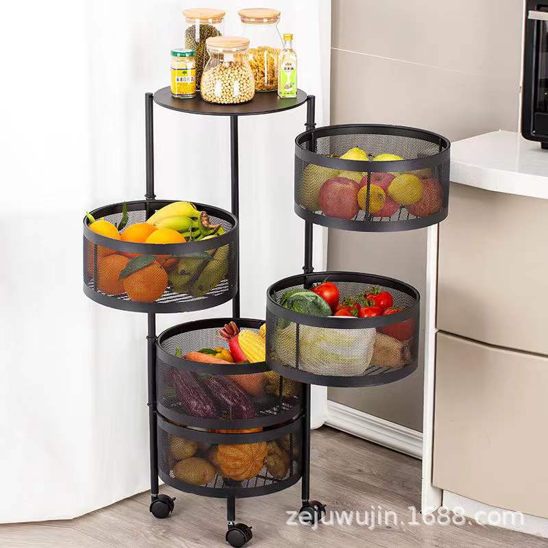 Organizador giratorio de frutas y verduras, estante redondo de varias capas de acero al carbono para cocina