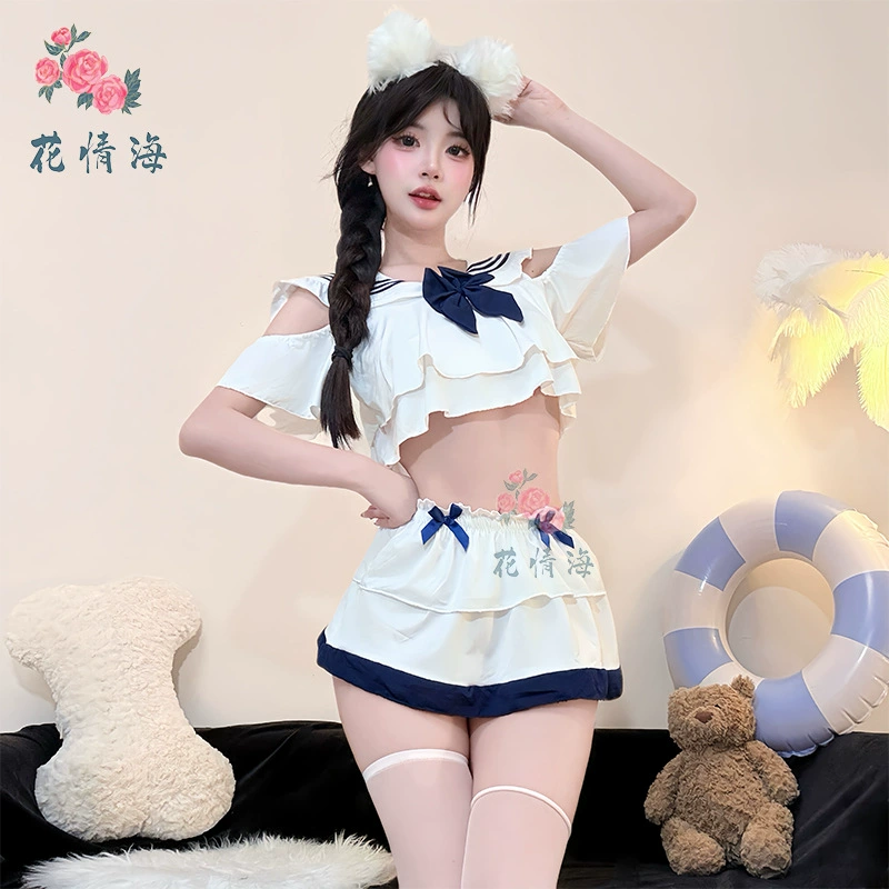 花情海 Sexy нижнее белье стиль чистая похоть, чистый и игривый школьный костюм школьницы университет стиль домашний комплект одежды A096