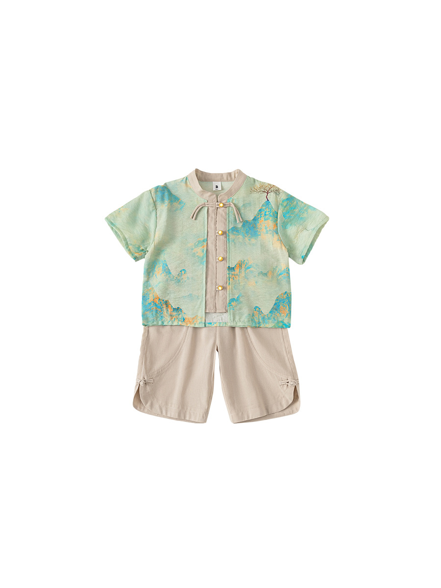 Bangchoan ropa para niños Hanfu dos piezas set de verano antiguo estilo Tang vestido tinta set de niños ropa de bebé image 7