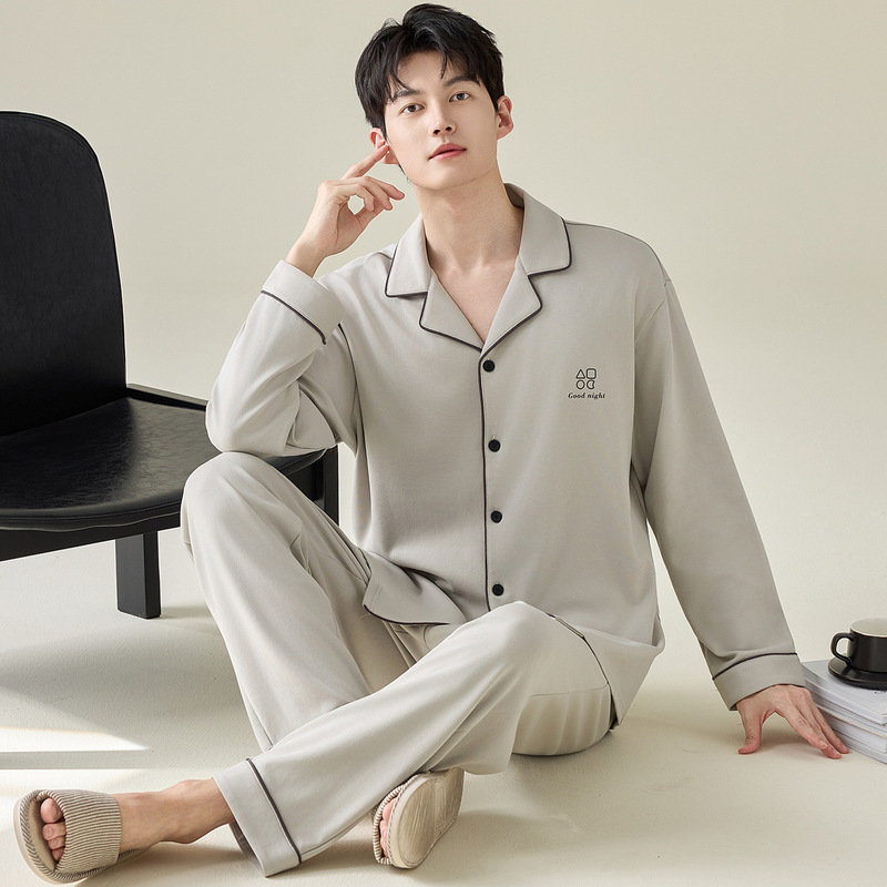 2025 New Pure Cotton Pajamas for Men in Spring and Autum Long-Sleeved Pants Simple Casual Large Size Home Clothes Can Be Worn Outside the Suit 2025 New Pure Cotton Pajamas for Men in Spring and Autum Long-Sleeved Pants Simple Casual Large Size Home Clothes Can Be Worn Outside the Suit