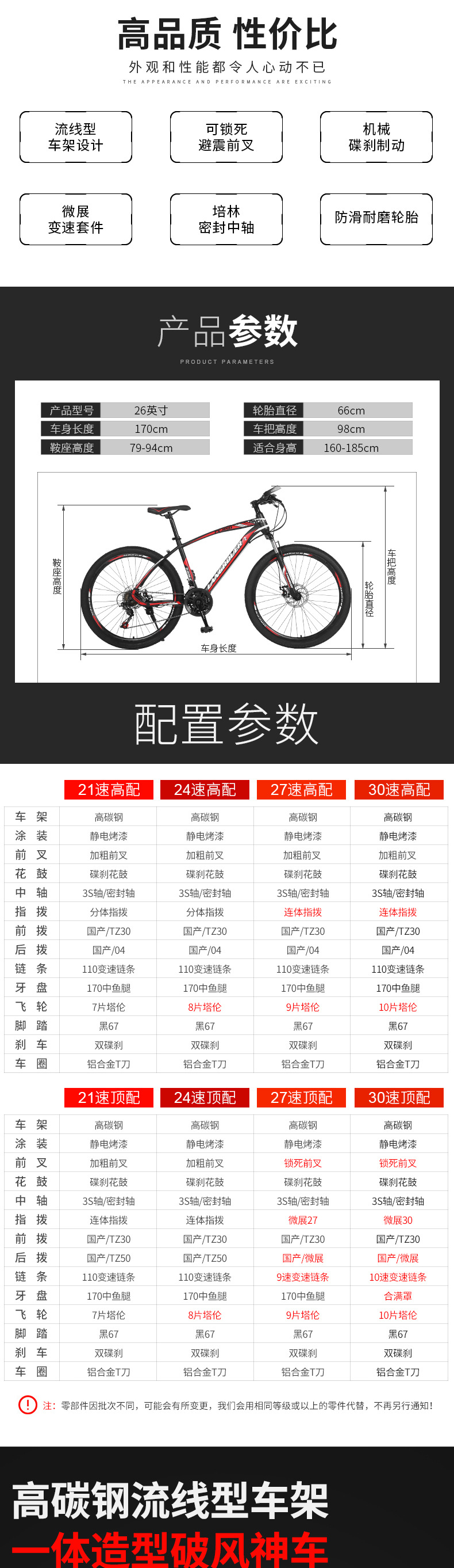 跨境批发山地车26寸bicycle减震单车户外骑行变速越野学生自行车详情6