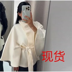 优雅高品质毛呢女式时尚立领腰带单排扣欧美风外套2025秋冬休闲