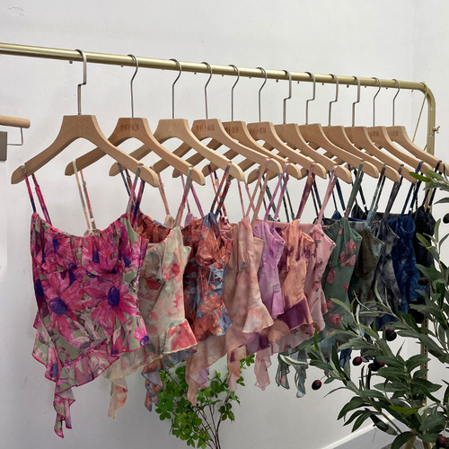 Real shot hot girl tube top irregular camisole slim fit printed mesh sleeveless top wholesale 8950