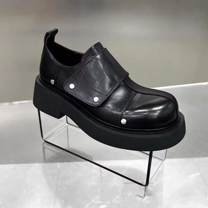 Chaussures décontractées ShoeVault British Commuter à enfiler, style derby à semelle épaisse en cuir, pour homme, rehaussant la silhouette._voghion.com