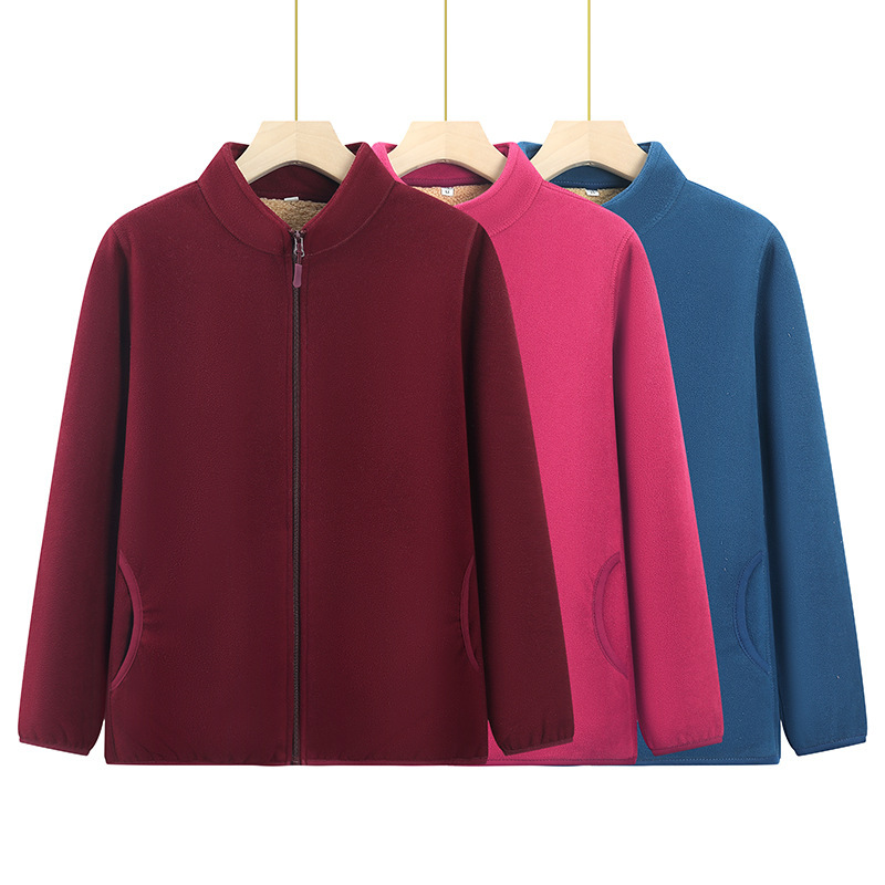 plus size fleece-lined Thickened Coat Women's Middle-aged and Elderly Mother's Winter Slimming Basic Style with Vertical Collar Warm Zipper Sweater for Women