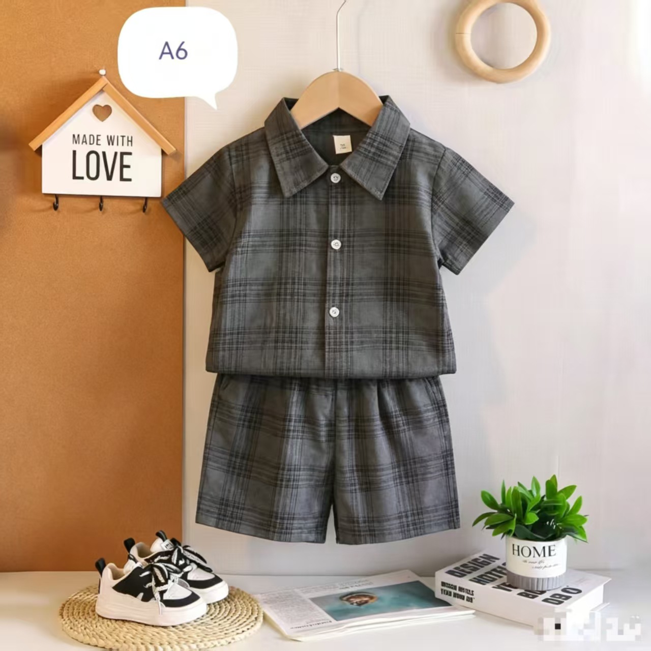 Completo estivo da bambino in cotone di alta qualità, maniche corte, due pezzi, morbido e casual, ideale per neonati e bambini._voghion.com