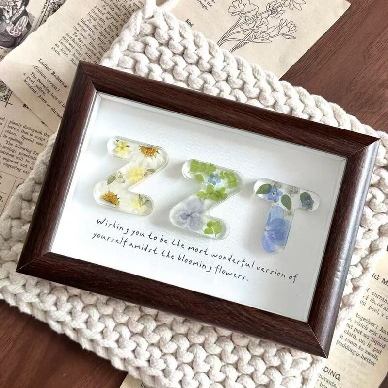 DIY Handmade Glue Dried Flower Letter Photo Frame Ornaments Chinese Valentine's Day Birthday Gift Office Bedside Decoration